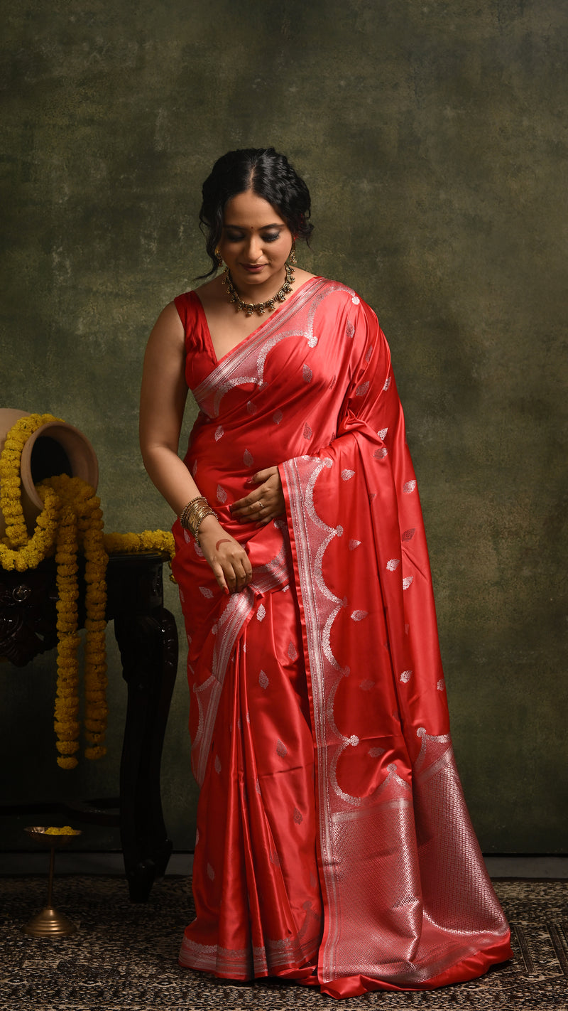 Red Mashru Banarasi Saree