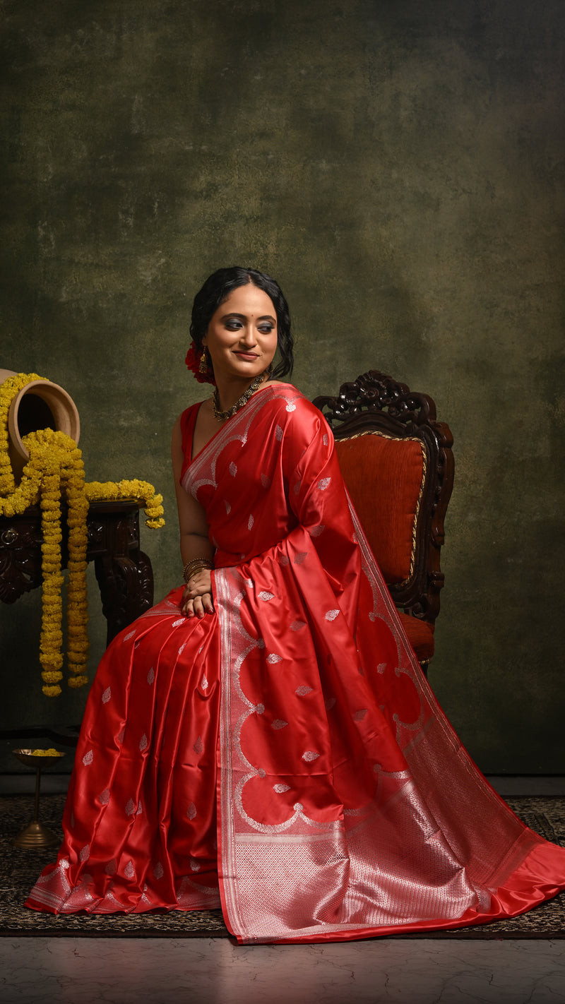 Red Mashru Banarasi Saree