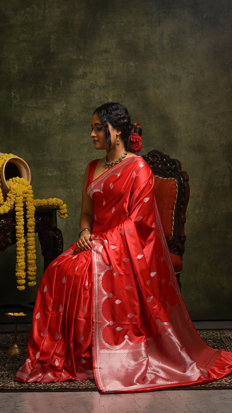 Red Mashru Banarasi Saree