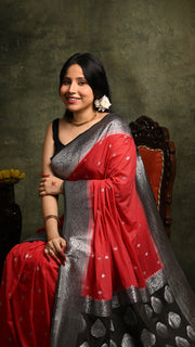 Red and Black Khaddi Chiffon Banarasi Saree