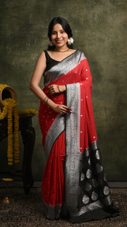 Red and Black Khaddi Chiffon Banarasi Saree