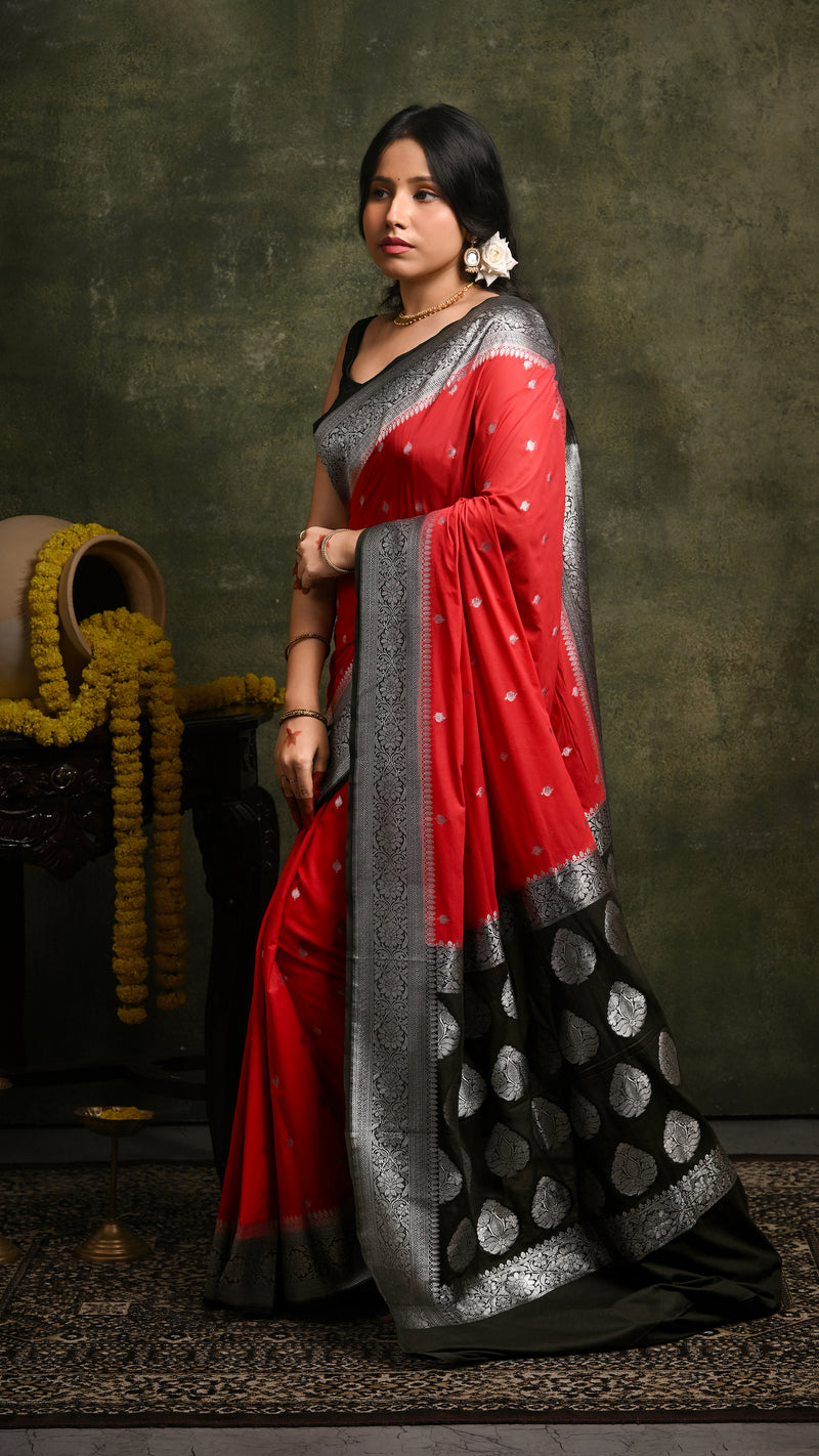 Red and Black Khaddi Chiffon Banarasi Saree