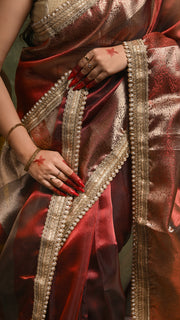 Dark Maroon Dual tone Tissue Banarasi Saree