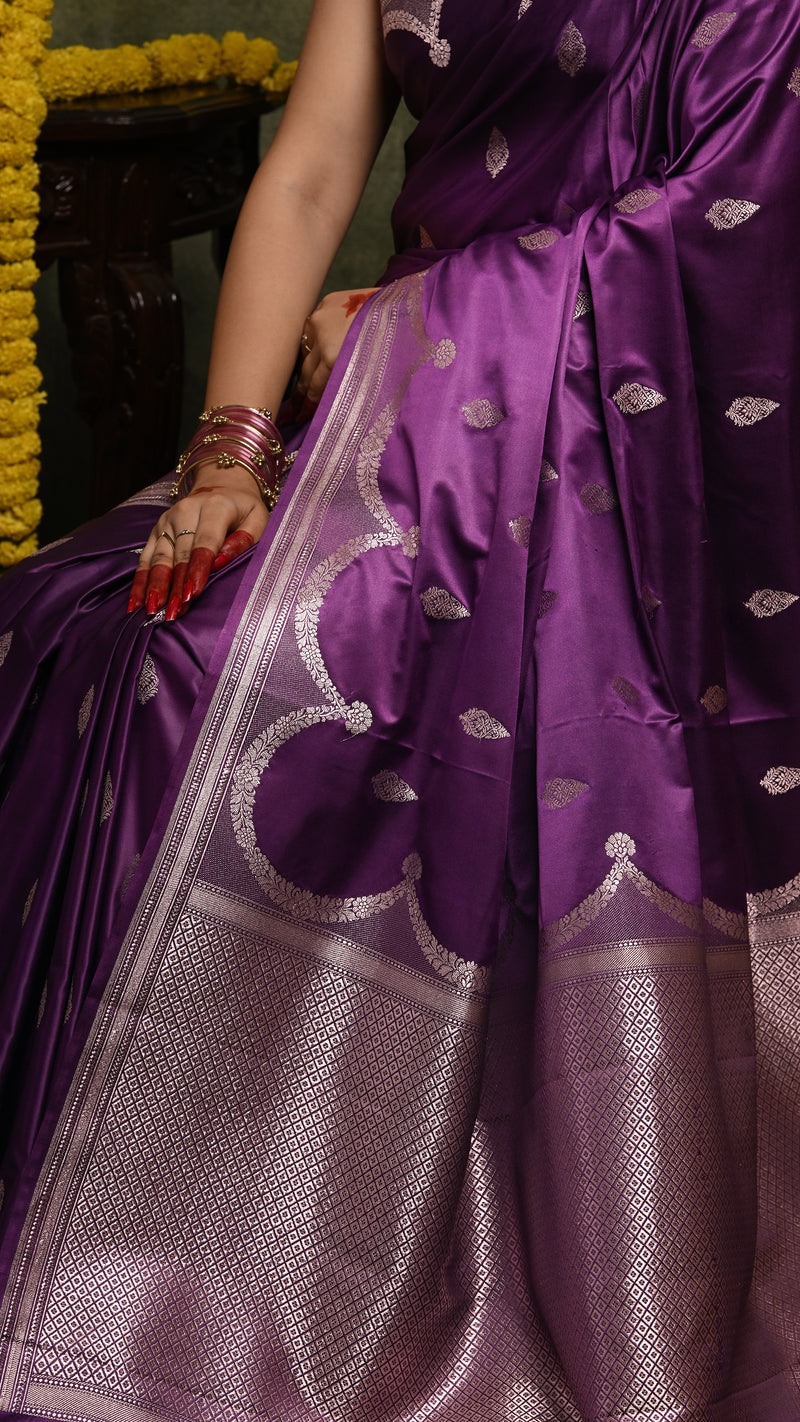 Violet Mashru Banarasi Saree