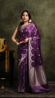 Violet Mashru Banarasi Saree