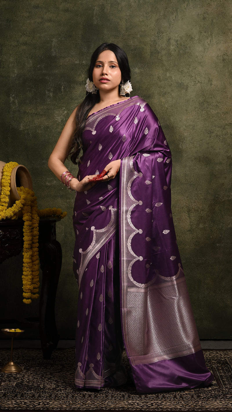 Violet Mashru Banarasi Saree