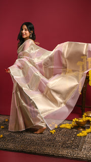 Blush Pink and Gold Tissue Silk Saree