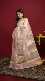 Blush Pink and Gold Tissue Silk Saree