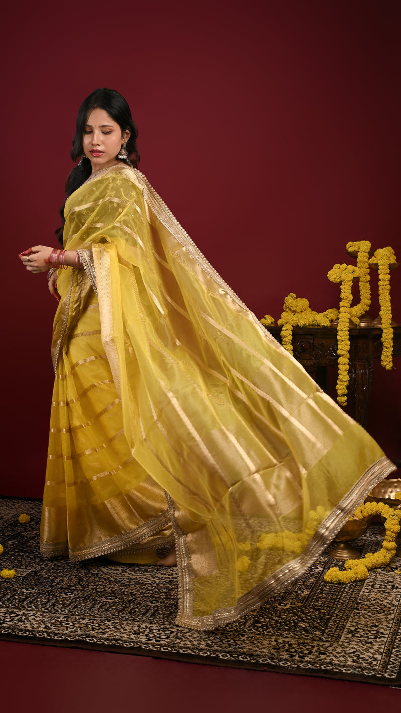 Yellow Organza Banarasi Saree