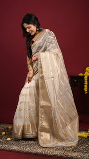 Ivory White Organza Banarasi Saree