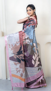 Pink and Purple Abstract Art Silk Saree