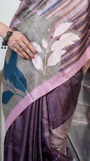 Pink and Purple Abstract Art Silk Saree