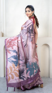 Pink Abstract Art Silk Saree