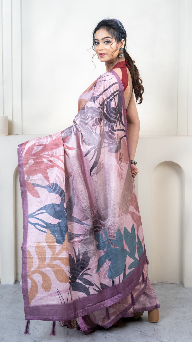 Pink Abstract Art Silk Saree