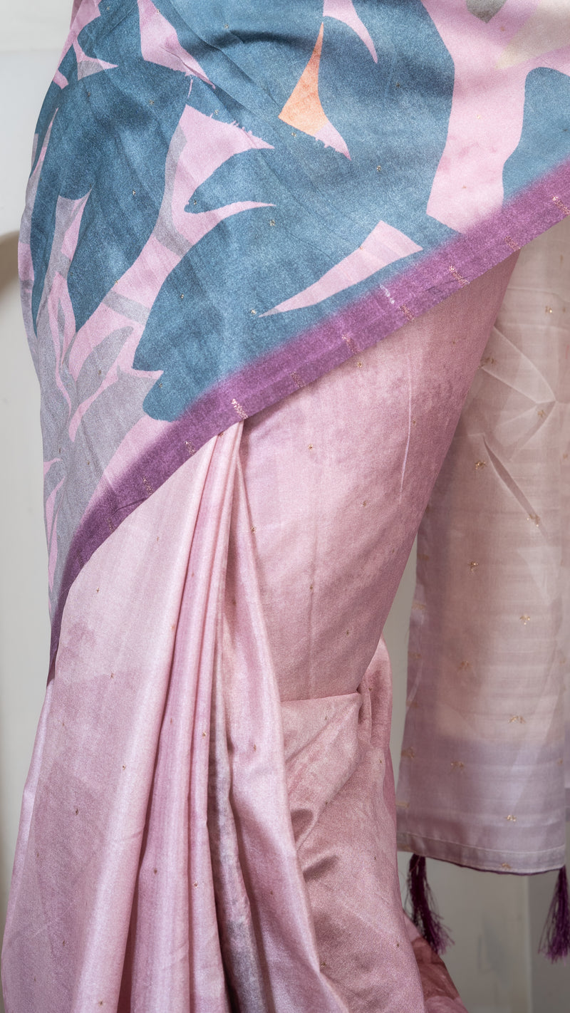 Pink Abstract Art Silk Saree