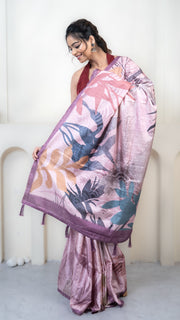 Pink Abstract Art Silk Saree