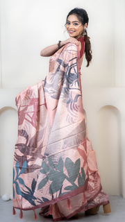 Peach Abstract Art Silk Saree