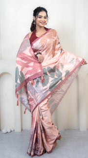Peach Abstract Art Silk Saree