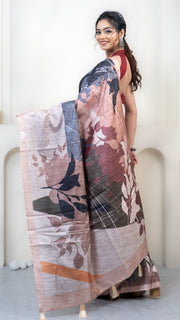 Off White and Sage Green Abstract Art Silk Saree