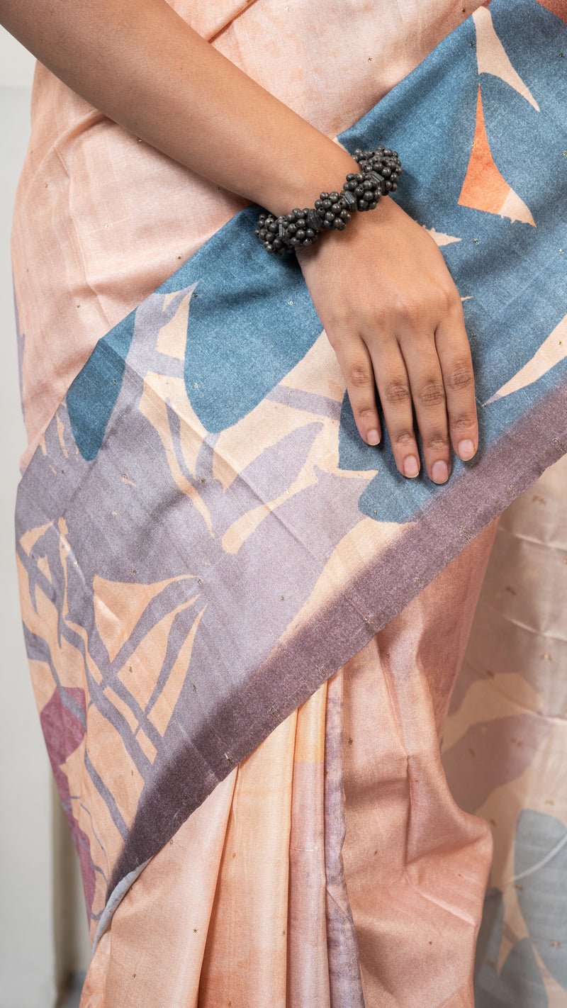 Light Orange Abstract Art Silk Saree