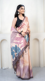 Light Orange Abstract Art Silk Saree