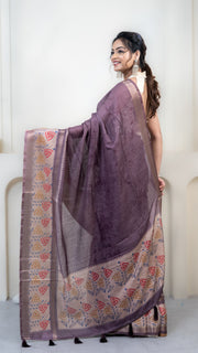 Dusty Purple Mulberry Silk Saree with Off White Border