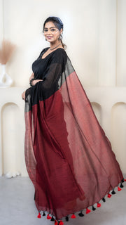 Black and Maroon Mul Cotton Saree