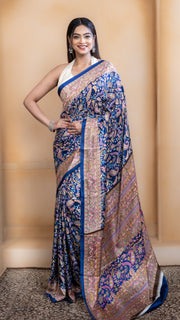 Royal Blue Pashmina Soft Silk with Golden and Pink Border
