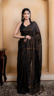 Black and Copper Striped Cotton Silk Saree