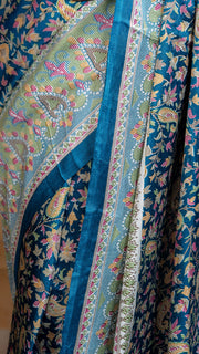 Teal Pashmina Soft Silk with White and Pink Border