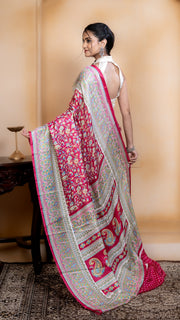 Rose Pink Pashmina Soft Silk with White and Blue Border