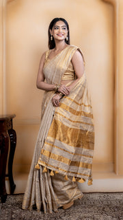 Off White and Gold Crushed Tissue Saree