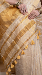 Off White and Gold Crushed Tissue Saree