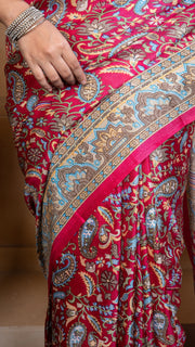 Rose Pink Pashmina Soft Silk with Golden and Blue Border