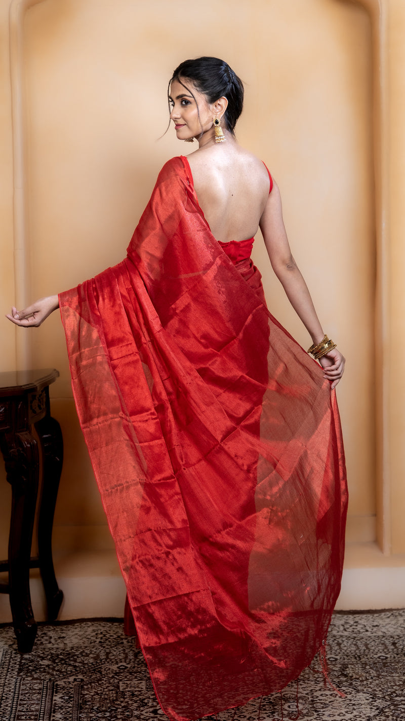 Crimson Red Soft Tissue Saree