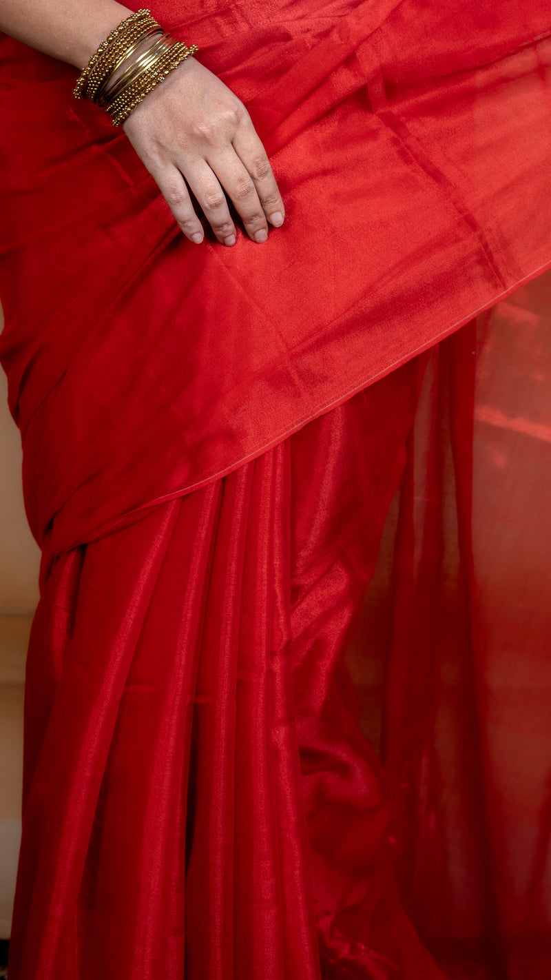 Crimson Red Soft Tissue Saree
