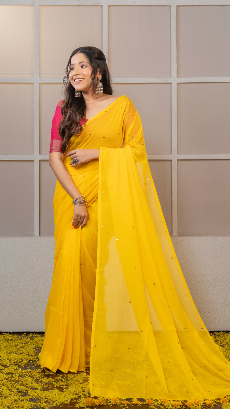 Yellow Gini Mul Cotton Saree