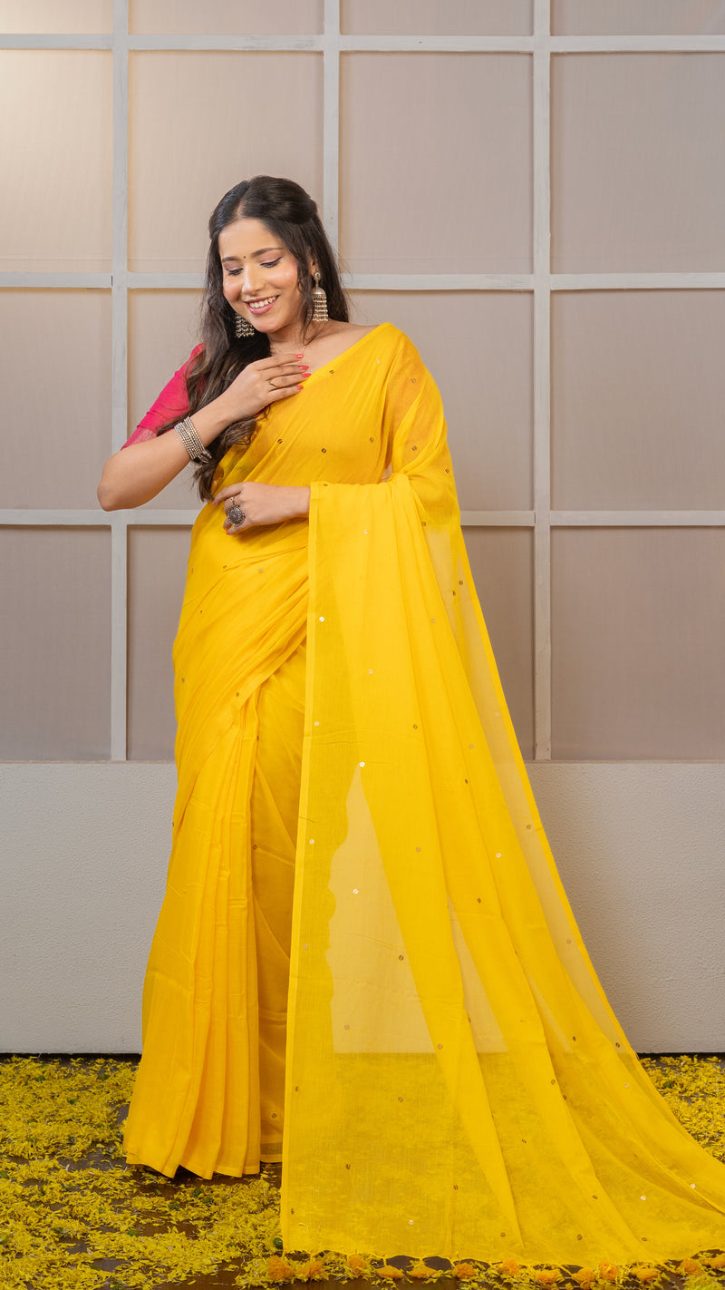 Yellow Gini Mul Cotton Saree