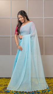Sky Blue Gini Mul Cotton Saree