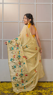 Pista Green Kota Silk Saree with Embroidery Border