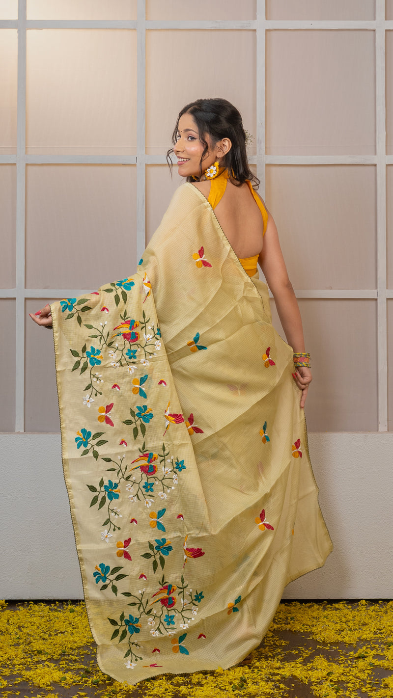 Pista Green Kota Silk Saree with Embroidery Border
