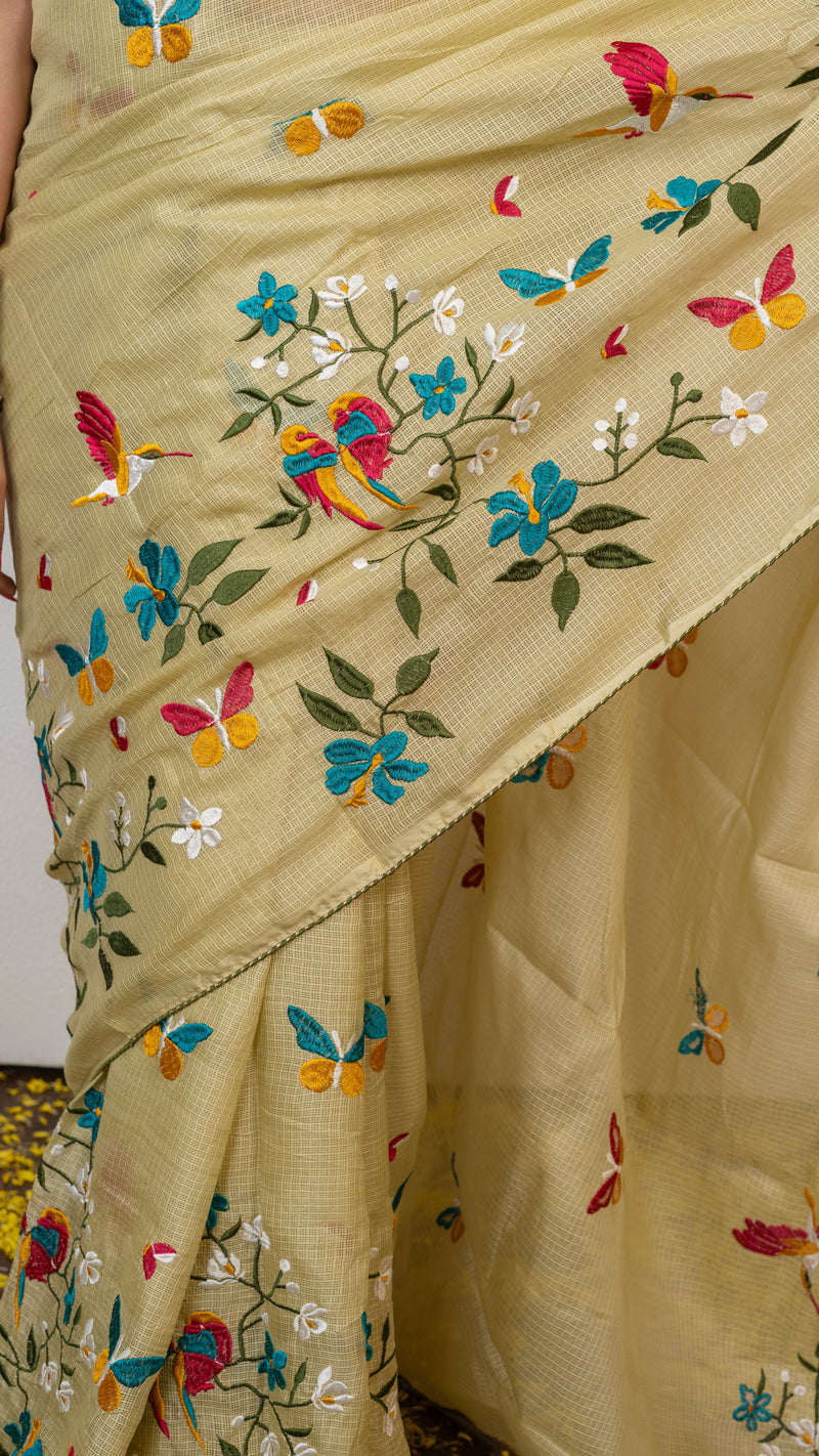 Pista Green Kota Silk Saree with Embroidery Border