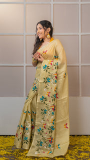 Pista Green Kota Silk Saree with Embroidery Border