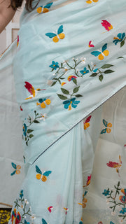 Sky Blue Kota Silk Saree with Embroidery Border