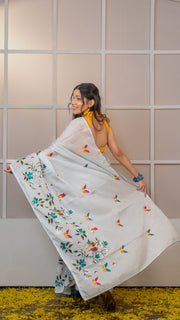 Light/Ice Blue Kota Silk Saree with Embroidery Border