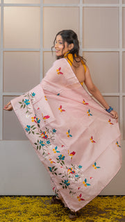 Baby Pink Kota Silk Saree with Embroidery Border