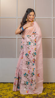 Baby Pink Kota Silk Saree with Embroidery Border