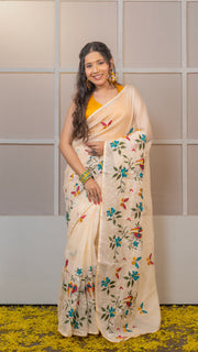 Off white Kota Silk Saree with Embroidery Border
