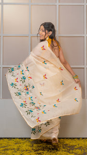 Off white Kota Silk Saree with Embroidery Border