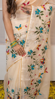 Off white Kota Silk Saree with Embroidery Border